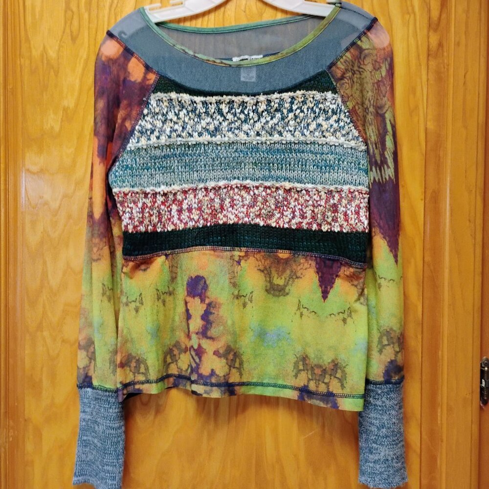 Beautiful Mirror Image Mixed Media Knit with Sheer Top Size M